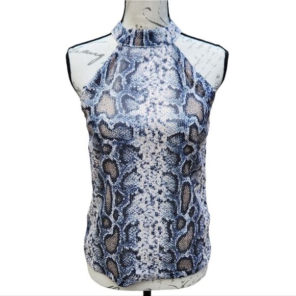Cable‎ & Gauge -208 Snakeskin Print Halter Neck Tank Top Grey Cream NWT XS - Picture 1 of 10